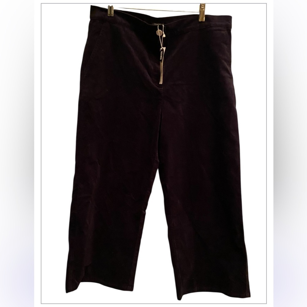 NWT EILEEN FISHER Black Organic Cotton Velveteen Wide Leg Cropped Pants Size L